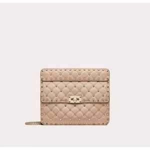 Valentino Garavani Medium Rockstud Spike Calfskin Women Shoulder Bag Poudre